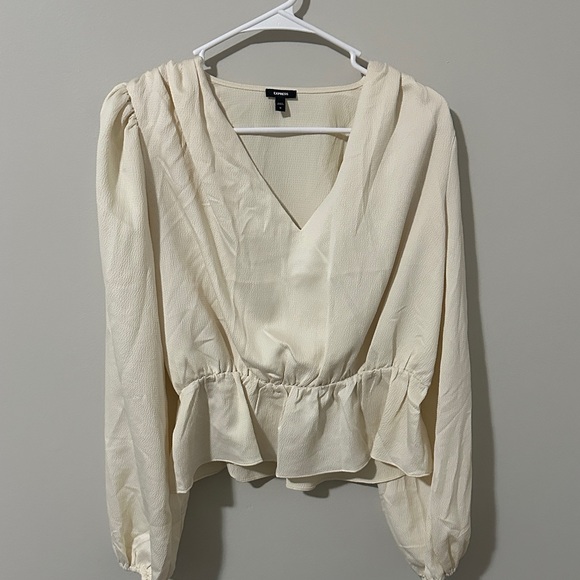 Express Cream Peplum V-Neck Blouse - Picture 1 of 2